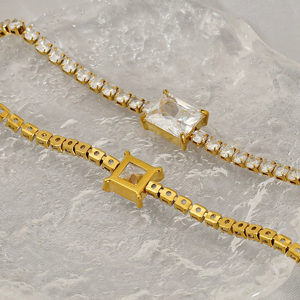 Wholesale Women's Titanium Steel Geometric Claw Stone Tennis Chain Bracelet Set With Diamonds