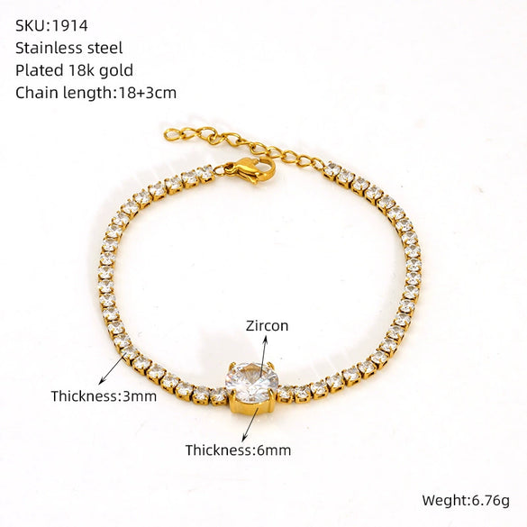 Wholesale Women's Titanium Steel Geometric Claw Stone Tennis Chain Bracelet Set With Diamonds