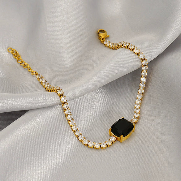 Wholesale Women's Titanium Steel Geometric Claw Stone Tennis Chain Bracelet Set With Diamonds