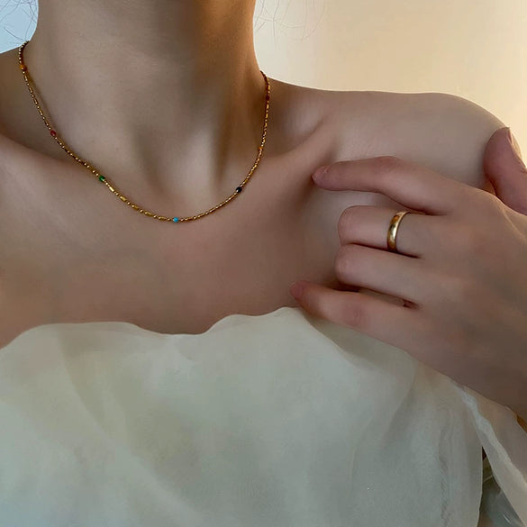 Wholesale Women's Titanium Steel Geometric Collarbone Chain Necklace With Electroplating And Simple Design