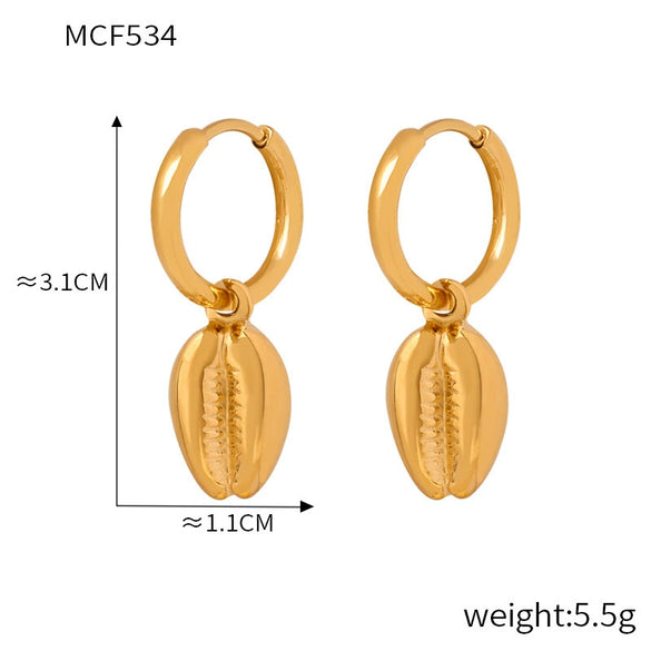 Wholesale Women's Titanium Steel Geometric Conch Pendant Earrings Electroplated With 18K Gold Retro Elegant Exaggerated Style
