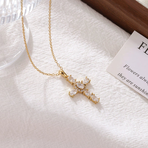 Wholesale Women's Titanium Steel Geometric Cross Pendant Necklace With Electroplating