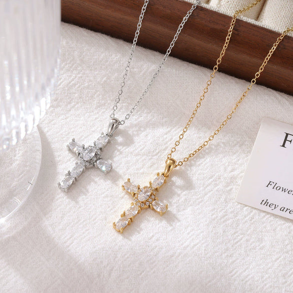 Wholesale Women's Titanium Steel Geometric Cross Pendant Necklace With Electroplating