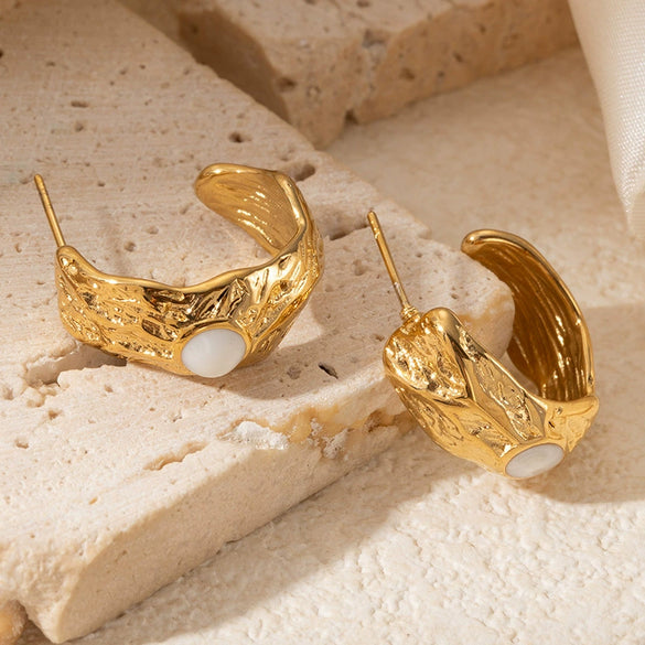 Wholesale Women's Titanium Steel Geometric Cshaped Earrings Plated 18K Gold