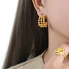 Wholesale Women's 316L Stainless Steel Geometric Cshaped Semicircular Threelayer Steel Ball Splicing Electroplated Earrings