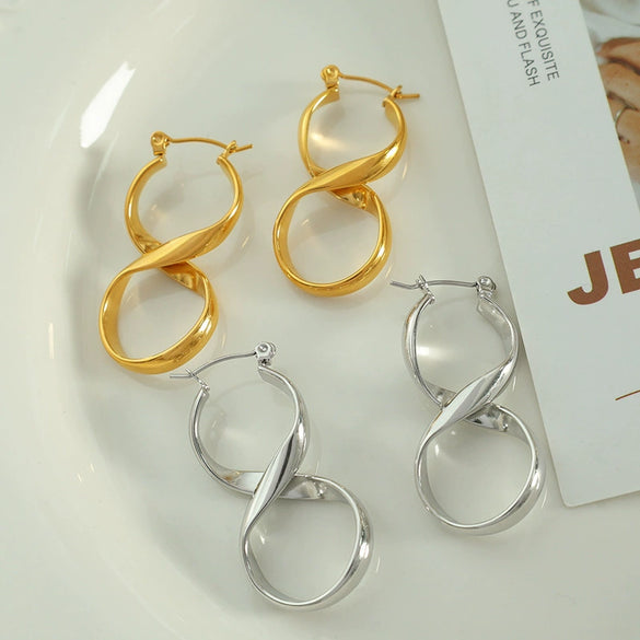 Wholesale Women's 316L Stainless Steel Geometric Curved Line Artistic Electroplated Earrings