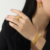 Wholesale Women's Titanium Steel Geometric Design Gold Plated Chain Bracelet Ring Earrings Jewelry Suit With Electroplating Treatment