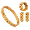 Wholesale Women's Titanium Steel Geometric Design Gold Plated Chain Bracelet Ring Earrings Jewelry Suit With Electroplating Treatment