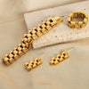 Wholesale Women's Titanium Steel Geometric Design Gold Plated Chain Bracelet Ring Earrings Jewelry Suit With Electroplating Treatment