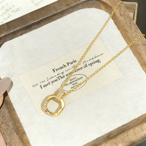 Wholesale Women's Titanium Steel Geometric Diamondencrusted Double Ring Pendant Necklace With Cross Chain In Light Luxury Style