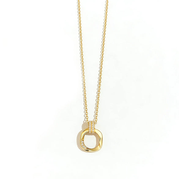 Wholesale Women's Titanium Steel Geometric Diamondencrusted Double Ring Pendant Necklace With Cross Chain In Light Luxury Style