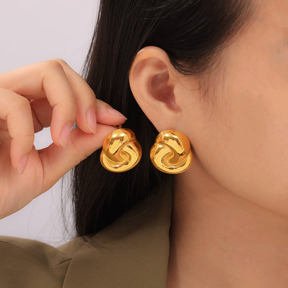 Wholesale Women's Titanium Steel Geometric Double Ring Earrings With Electroplating Treatment