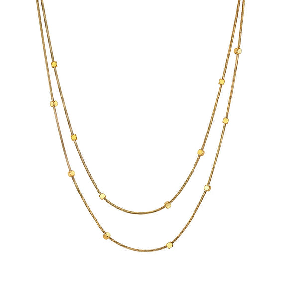 Wholesale Women's Titanium Steel Geometric Doublelayer Calendering Chain Electroplated Necklace
