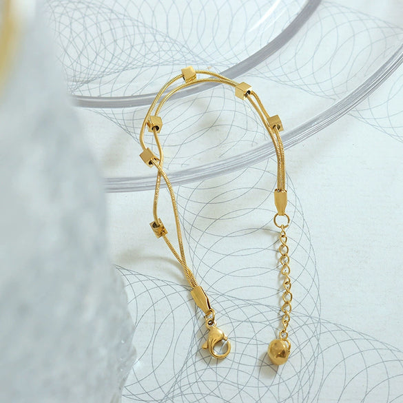 Wholesale Women's 316L Stainless Steel Geometric Doublelayer Square Bracelet Goldplated Snake Bone Chain Electroplated