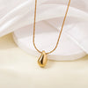 Wholesale Women's Titanium Steel Geometric Drop Shape Real Gold Plated Necklace With Rice Grain Chain Niche Minimalist Sporty Style