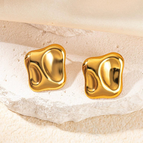 Wholesale Women's Titanium Steel Geometric Earrings With Stainless Steel Furnace Vacuum Electroplated 18K Gold Simple Style Do Not Fade