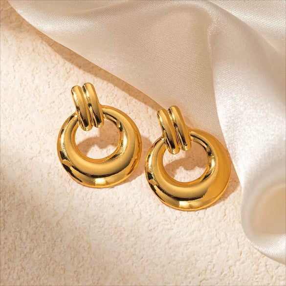 Wholesale Women's Titanium Steel Geometric Earrings With Stainless Steel Furnace Vacuum Electroplated 18K Gold Simple Style Do Not Fade
