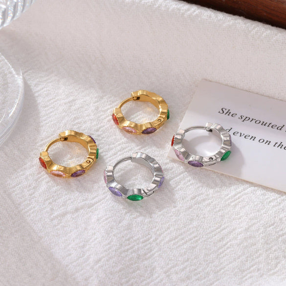 Wholesale Women's Titanium Steel Geometric Electroplated Earrings With Colored Stone And Smooth Ear Buckle