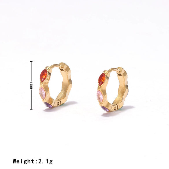 Wholesale Women's Titanium Steel Geometric Electroplated Earrings With Colored Stone And Smooth Ear Buckle