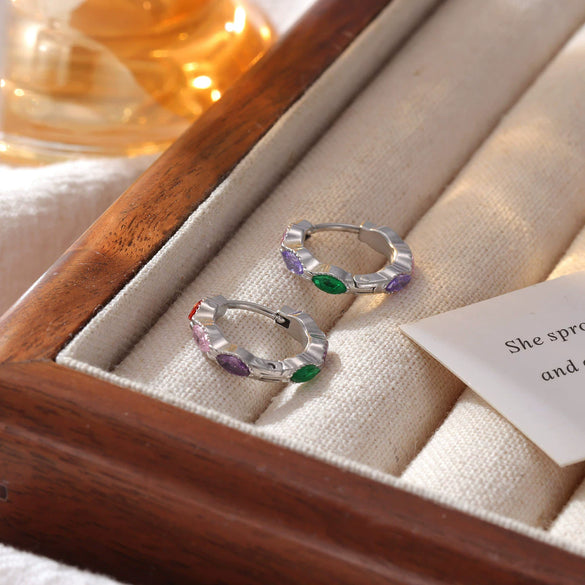 Wholesale Women's Titanium Steel Geometric Electroplated Earrings With Colored Stone And Smooth Ear Buckle