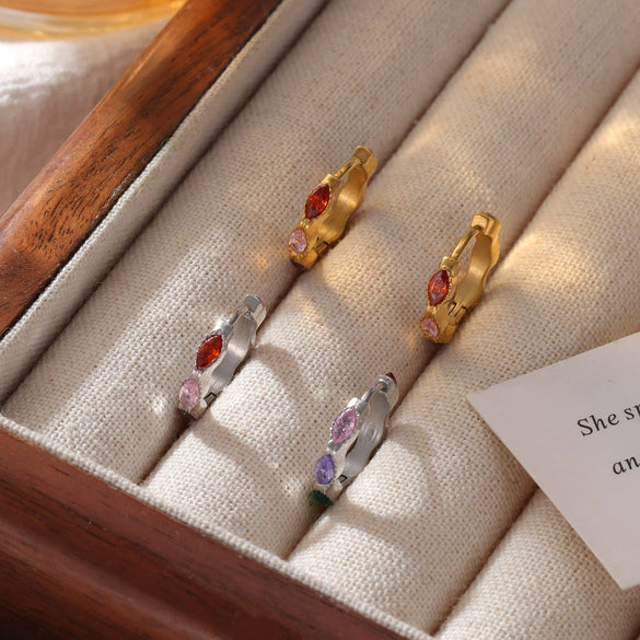 Wholesale Women's Titanium Steel Geometric Electroplated Earrings With Colored Stone And Smooth Ear Buckle