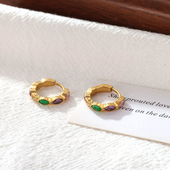 Wholesale Women's Titanium Steel Geometric Electroplated Earrings With Colored Stone And Smooth Ear Buckle