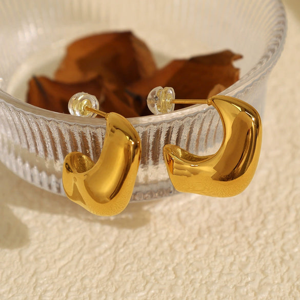Wholesale Women's 316L Stainless Steel Geometric Fashion Metal Earrings Electroplated 18K Gold