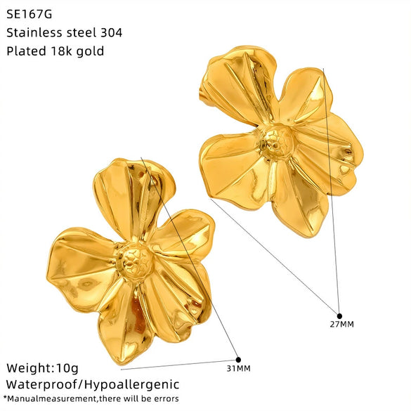 Wholesale Women's Titanium Steel Geometric Flower Electroplated Earrings