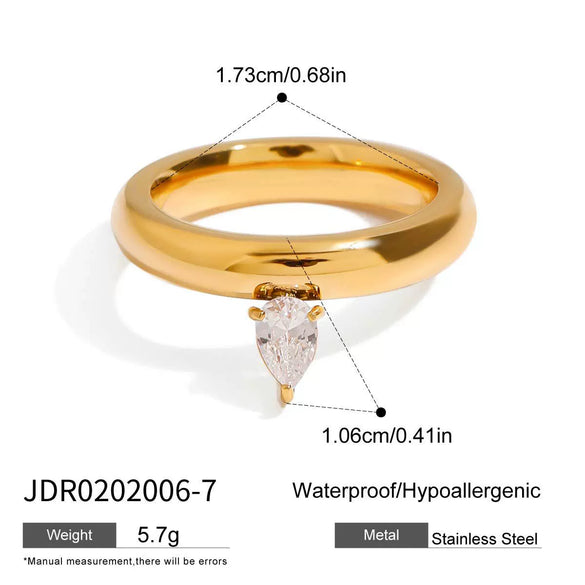 Wholesale Women's Titanium Steel Geometric French Retro Ring Electroplated With 18K Gold And Set With Zircon