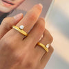 Wholesale Women's Titanium Steel Geometric French Retro Ring Electroplated With 18K Gold And Set With Zircon