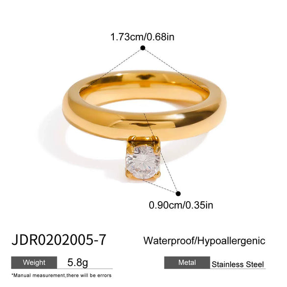 Wholesale Women's Titanium Steel Geometric French Retro Ring Electroplated With 18K Gold And Set With Zircon