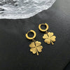 Wholesale Women's Titanium Steel Geometric Gold Inlaid Fourleaf Clover Ear Buckle Earrings Light Luxury Style
