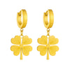 Wholesale Women's Titanium Steel Geometric Gold Inlaid Fourleaf Clover Ear Buckle Earrings Light Luxury Style