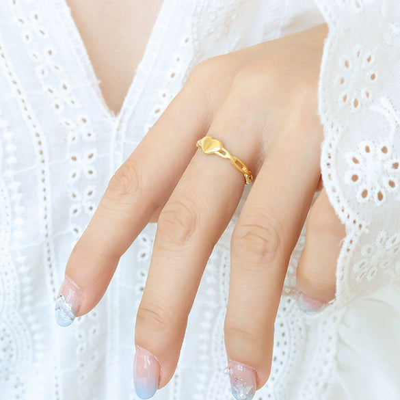 Wholesale Women's 316L Stainless Steel Geometric Heart Goldplated Ring Jewelry