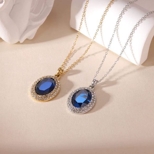 Wholesale Women's Titanium Steel Geometric Imitation Sapphire Pendant Necklace With Electroplating And O Word Chain Retro Temperament Simple Style