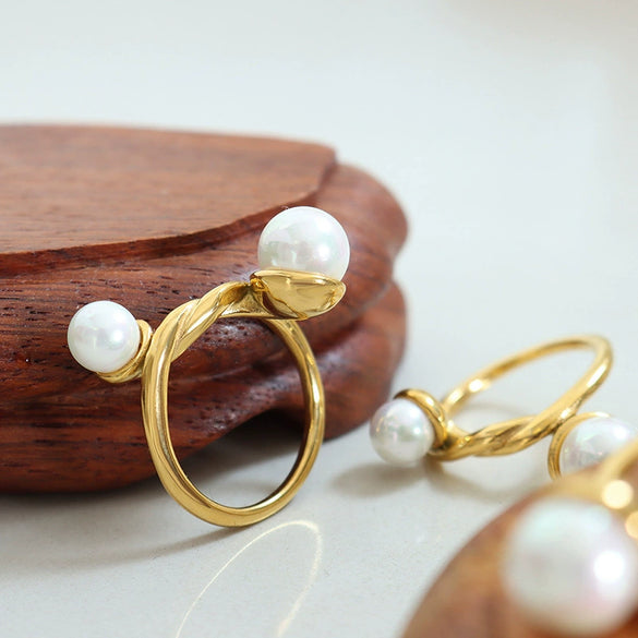 Wholesale Women's 316L Stainless Steel Geometric Inlaid Colorful Beads Twist Ring With Electroplating