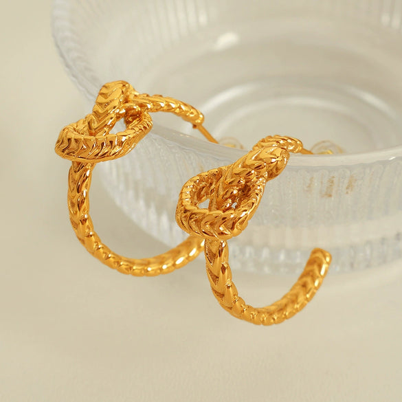 Wholesale Women's 316L Stainless Steel Geometric Knotted Earrings With Electroplating Design
