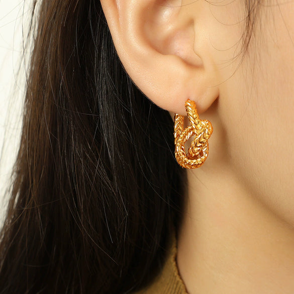 Wholesale Women's 316L Stainless Steel Geometric Knotted Earrings With Electroplating Design