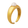 Wholesale Women's 316L Stainless Steel Geometric Light Luxury Freshwater Pearl Opening Ring With Electroplating