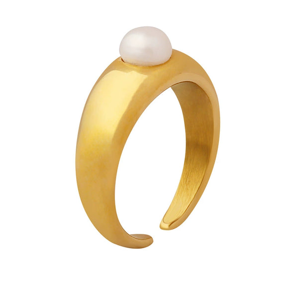 Wholesale Women's 316L Stainless Steel Geometric Light Luxury Freshwater Pearl Opening Ring With Electroplating