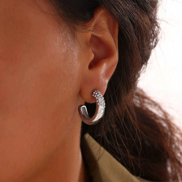 Wholesale Women's 316L Stainless Steel Geometric Micro Inlay Electroplated Fashion Commuter Jewelry C Earrings