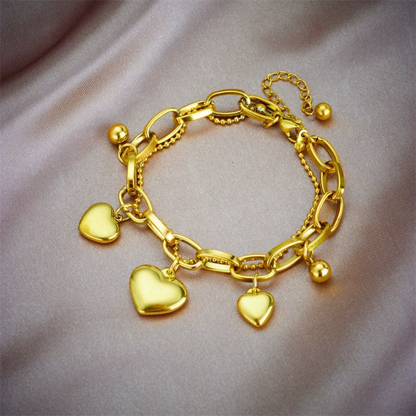 Wholesale Women's Titanium Steel Geometric Multilayer Metal Chain Jewelry Bracelet With Electroplating