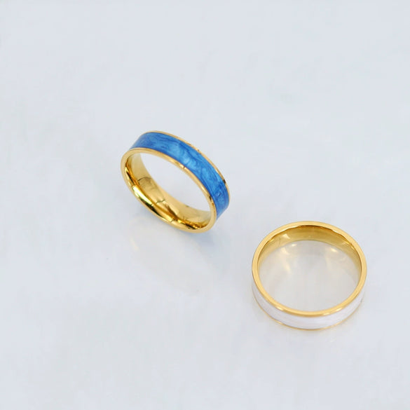 Wholesale Women's Titanium Steel Geometric Oil Dropping Ring 18K Gold Plated