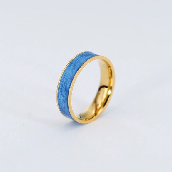 Wholesale Women's Titanium Steel Geometric Oil Dropping Ring 18K Gold Plated