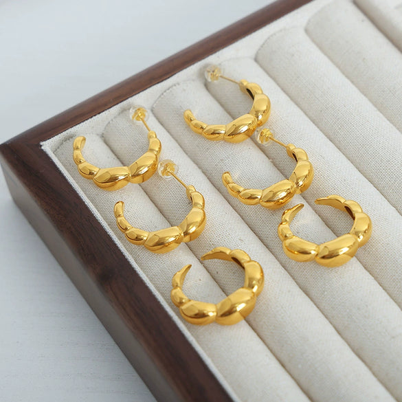 Wholesale Women's Titanium Steel Geometric Open Ring And Earrings With Electroplating Baroque Punk Hip Hop Style Rice Beads Non Fading