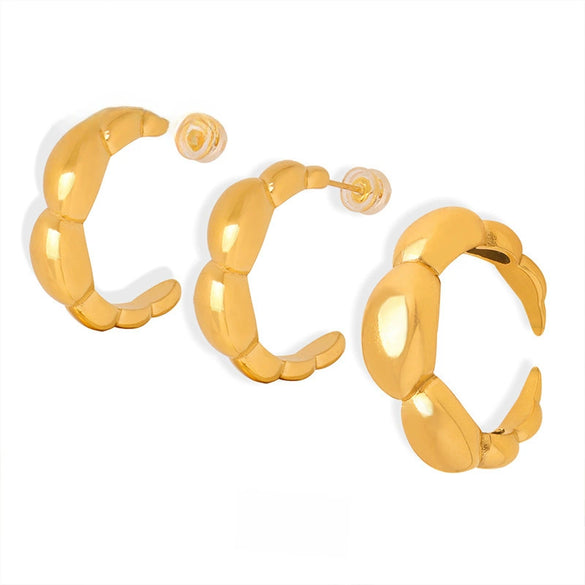 Wholesale Women's Titanium Steel Geometric Open Ring And Earrings With Electroplating Baroque Punk Hip Hop Style Rice Beads Non Fading