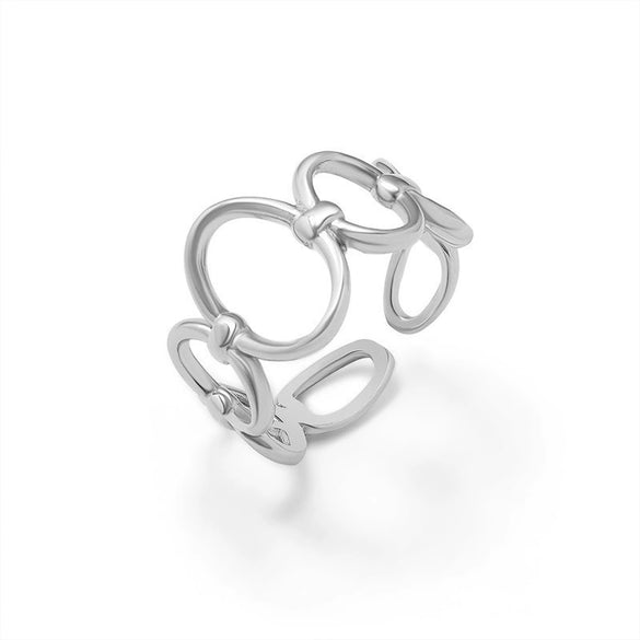 Wholesale Women's Titanium Steel Geometric Oval Stitching Opening Ring With 18K Gold Electroplating