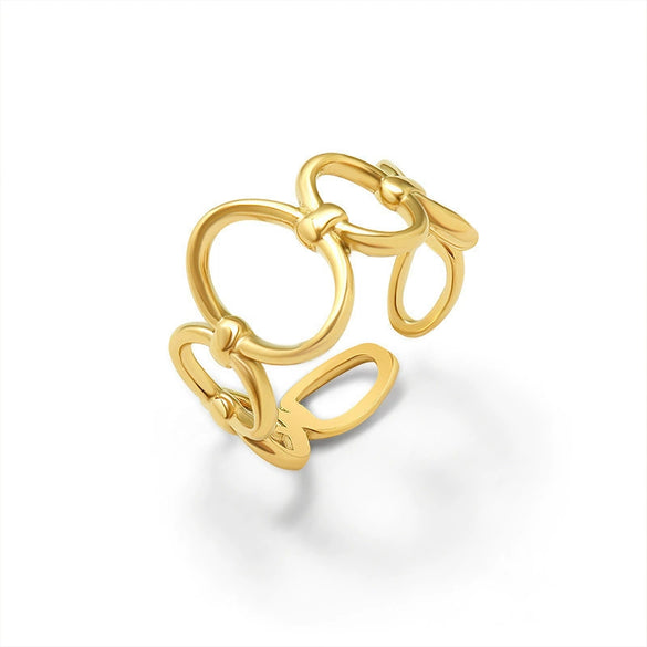 Wholesale Women's Titanium Steel Geometric Oval Stitching Opening Ring With 18K Gold Electroplating