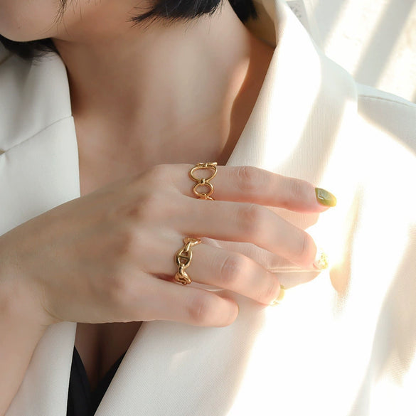 Wholesale Women's Titanium Steel Geometric Oval Stitching Opening Ring With 18K Gold Electroplating