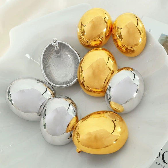 Wholesale Women's 316L Stainless Steel Geometric Oval Stud Earrings With Electroplating Treatment
